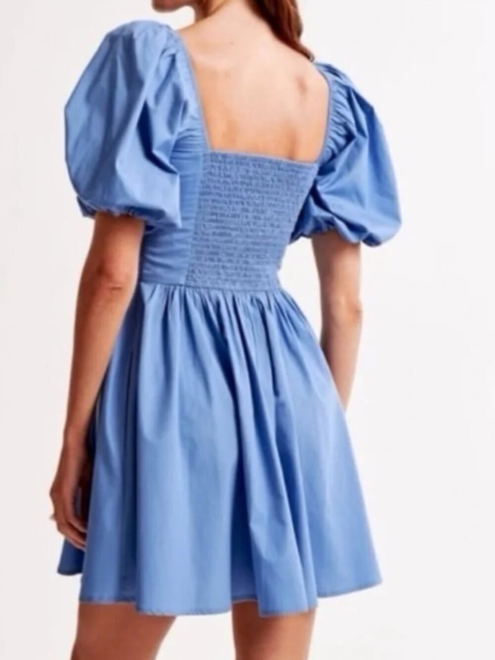 Abercrombie and Fitch Emerson Poplin Puff Sleeve Mini Dress in Powder Blue Small - Picture 8 of 9
